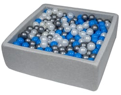 Piscine à balles pour enfant, 90x90 cm, Aire de jeu + 450 balles perle, bleu, argent - Velinda