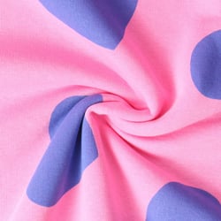 Tissu Jersey Coton coeurs Léane bleus sur fond Rose bonbon - Au mètre