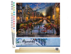 Peinture par Numéro Figured'Art - Canal Amsterdam - Kit de Loisir Créatif DIY Numéro d'Art Complet - 40x50cm toile roulée + châssis en bois à monter