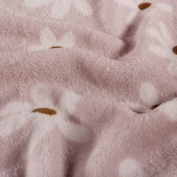 Tissu Fausse fourrure Azalée envers doudou fleurs Blanches sur fond Vieux rose