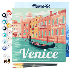 Mini Peinture par Numéro Figured'Art 20x20cm avec cadre Gondoles à Venise - Petit Format