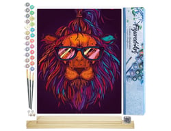 Peinture par Numéro Figured'Art - Lion à lunettes - Kit de Loisir Créatif DIY Numéro d'Art Complet - 40x50cm toile roulée + châssis en bois à monter
