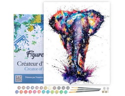 Peinture par Numéro Figured'Art avec Cadre - Eléphant d'Asie en peinture - Kit de Loisir Créatif DIY Numéro d'Art - 40x50cm toile tendue sur châssis