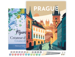 Peinture par Numéro Figured'Art avec Cadre - Affiche Vintage Prague - Kit de Loisir Créatif DIY Numéro d'Art Complet - 40x50cm toile tendue sur châssis
