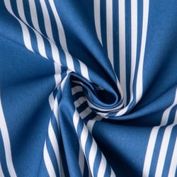 Tissu Toile de Coton d'ameublement Rayé blanc sur fond Bleu roi