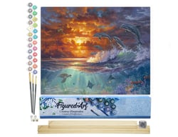 Peinture par Numéro Figured'Art - Océan et coucher de soleil - Kit de Loisir Créatif DIY Numéro d'Art Complet - 40x50cm toile roulée + châssis en bois à monter