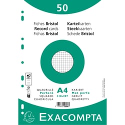 Paquet 50 fiches sous film - bristol quadrillé 5x5 perforé 210x297mm - Blanc - x 20 - Exacompta