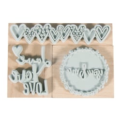 Kit tampons en bois "Cher", 3,2x3,8cm - 8,1x1,6cm, boîte 3 pces