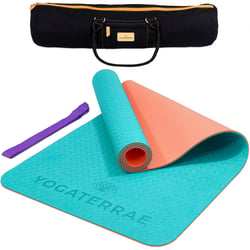 Tapis de Yoga TURQUOISE CORAIL TPE dim. 183x61x0,6 cm + Sangle de transport et d’étirements + Sac