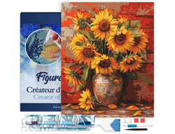 Diamond Painting Broderie Diamant Figured’Art 40x50cm toile tendue sur châssis en bois - diamants carrés - Vase de tournesols automnal