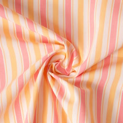 Tissu Coton imprimé Arty Lydia rayures Rose et Orange sur fond Blanc
