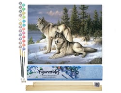 Peinture par Numéro Figured'Art - Couple de Loups - Kit de Loisir Créatif DIY Numéro d'Art Complet - 40x50cm toile roulée + châssis en bois à monter