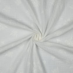 Tissu Double gaze de Coton brodé Fleurs Tia sur fond Blanc