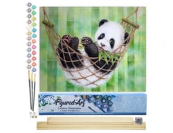 Peinture par Numéro Figured'Art - Panda dans son Hamac - Kit de Loisir Créatif DIY Numéro d'Art Complet - 40x50cm toile roulée + châssis en bois à monter