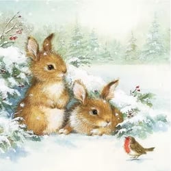 4 serviettes en papier découpage collage 33 cm AMI LAPIN EN HIVER DANS LA NEIGE ASS 113