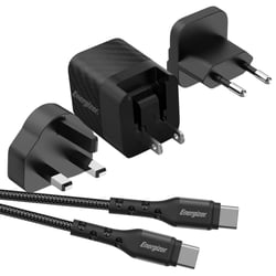 ENERGIZER Chargeur GaN Secteur 4A USB-C Multiprise EU / UK / US 20W avec Câble Noir