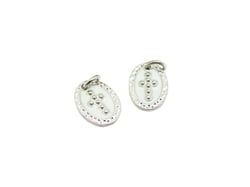 1 Pendentif ovale Croix 12*9mm laiton plaqué argent et émail blanc