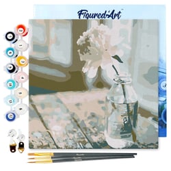 Mini Peinture par Numéro Figured'Art 20x20cm avec cadre Fleur Blanche - Petit Format