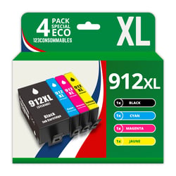 123CONSOMMABLES - 912XL - Pack de 4 Cartouches d'encre compatibles HP 912XL pour HP OfficeJet Pro 8022 8023 8024 8025 8030 et HP Officejet 8010 8012 8015 - 123CONSOMMABLES