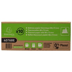 Bobine pour tickets de caisse 80x72mm - 76m - 1 pli thermique 48g/m2 sans phénol et sans plastique - Blanc - x 30 - Exacompta