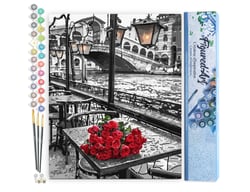 Peinture par Numéro Figured'Art - Terrasse et Bouquet - Kit de Loisir Créatif DIY Numéro d'Art Complet - 40x50cm sans châssis en bois