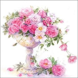 Lot de 4 serviettes en papier découpage collage 33 cm VASQUE DE ROSES F 360