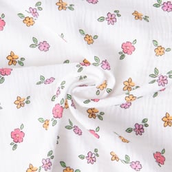 Tissu Double gaze de Coton Grace petites fleurs sur fond Blanc