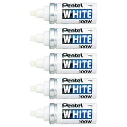 Lot de 5 marqueurs permanents - PENTEL - Pointe ogive 2,9 mm - Blanc - X100W