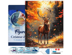 Diamond Painting Broderie Diamant Figured’Art 40x50cm toile tendue sur châssis en bois - diamants carrés - Cerf majestueux en Automne