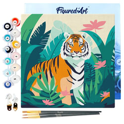 Mini Peinture par Numéro Figured'Art 20x20cm avec cadre Tigre du Bengale Tropical - Petit Format
