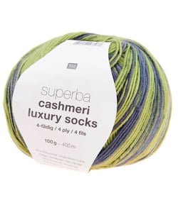 Pelote de Laine à Chaussettes Superba Cashmeri Luxury Socks 4 fils - 100g - Rico Design : Douceur et Luxe pour Vos Pieds Vert (010 - Vert chiné)