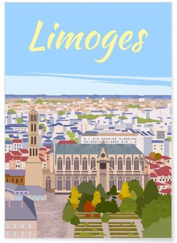 Affiche ville Limoges - Vue du ciel | A3 : 29,7x42cm