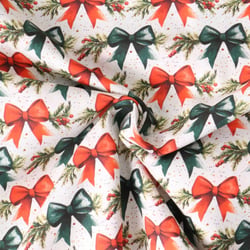 Tissu Coton imprimé Norélia grands nœuds décoratifs sur fond Blanc cassé - Au mètre