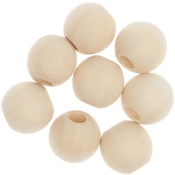 8 Perles rondes macramé - bois nature - 25 mm