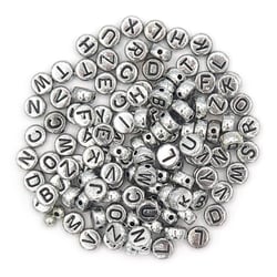 MégaCréa DIY - Perles rondes alphabet 0,7 cm Effet métallisé argenté 40g