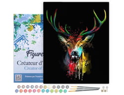 Peinture par Numéro Figured'Art avec Cadre - Cerf en Couleur - Kit de Loisir Créatif DIY Numéro d'Art Complet - 40x50cm toile tendue sur châssis