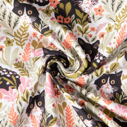 Tissu Coton imprimé Arty Chatons fleuris sur fond Blanc