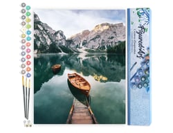 Peinture par Numéro Figured'Art - Barque et lac de montagne - Kit de Loisir Créatif DIY Numéro d'Art Complet - 40x50cm sans châssis en bois