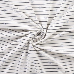 Tissu Jersey Coton imprimé Malo fine marinière sur fond Blanc cassé