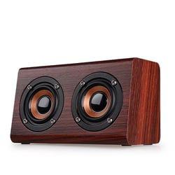 Enceinte Bluetooth Bois Double Cornes 3W Son Stéréo Micro Intégré Autonomie 8H Marron YONIS
