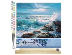 Peinture par Numéro Figured'Art - Les Vagues - Kit de Loisir Créatif DIY Numéro d'Art Complet - 40x50cm toile roulée + châssis en bois à monter