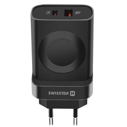 Swissten Chargeur 22.5W Port USB-C et USB avec Module Apple Watch Intégré Noir