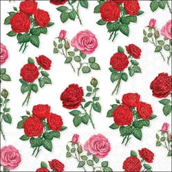 Lot de 4 serviettes en papier découpage collage 33 cm FLEUR ROSE ROUGE F 828