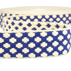 Bobine 10m Sangle motif croix 37 mm Bleu et écru
