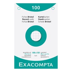 Étui de 100 fiches - bristol quadrillé 5x5 perforé 100x150mm - Blanc - x 10 - Exacompta