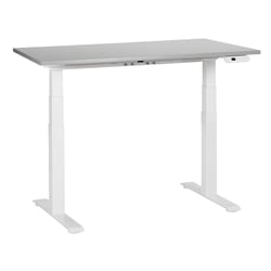Bureau Électrique Réglable Plateau Gris et Structure Acier Blanc 120 x 72 cm Hauteur Ajustable Assis Debout Pieds Carrés Design Moderne