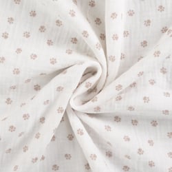 Tissu Double gaze de Coton Pattes de chien sur fond Blanc cassé