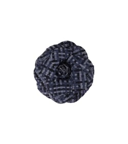 Broche fleur carreaux 7,5cm navy