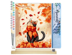 Peinture par Numéro Figured'Art - Chat joueur en Automne - Kit de Loisir Créatif DIY Numéro d'Art Complet - 40x50cm toile roulée + châssis en bois à monter