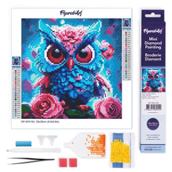 Mini Diamond Painting Broderie Diamant Figured’Art 25x25cm toile entière roulée avec diamants ronds - Petite Chouette Bleue
